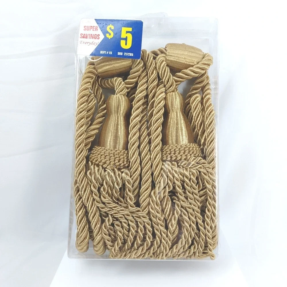 2 Vintage Style Gold Rope Tassel Curtain Tie Backs New Old Stock